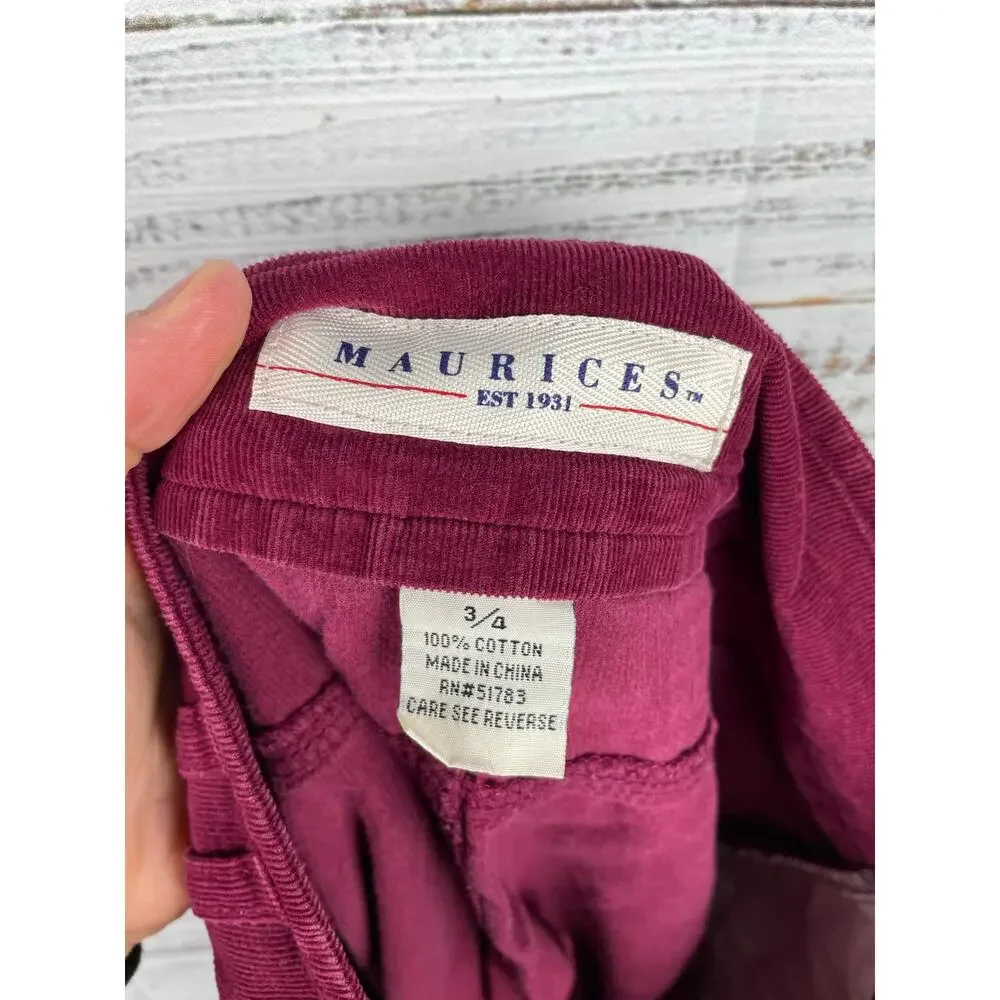 Vintage Maurices Corduroy Skirt Knee Length Denim Small Red Burgundy Y2K 2000s